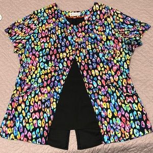 White Cross Scrub Top, Size L, Stretchy Material